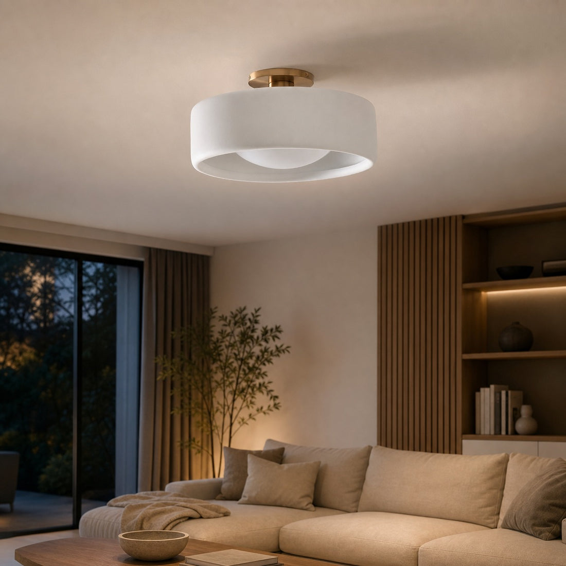 Cerova Modern Porcelain Flush Mount Ceiling Light– Elegant Ivory Shade