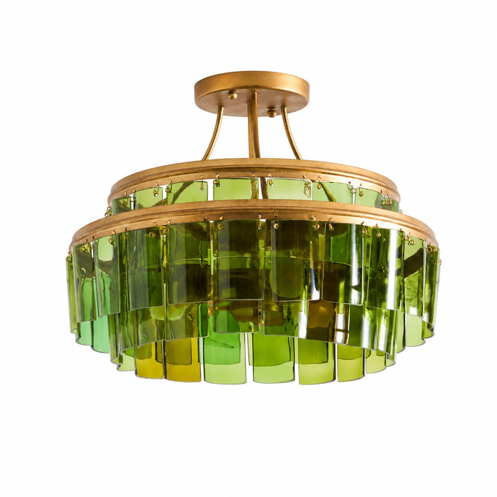 Verdura Glass Semi-Flush Mount - Elegant Green Glass Ceiling Fixture