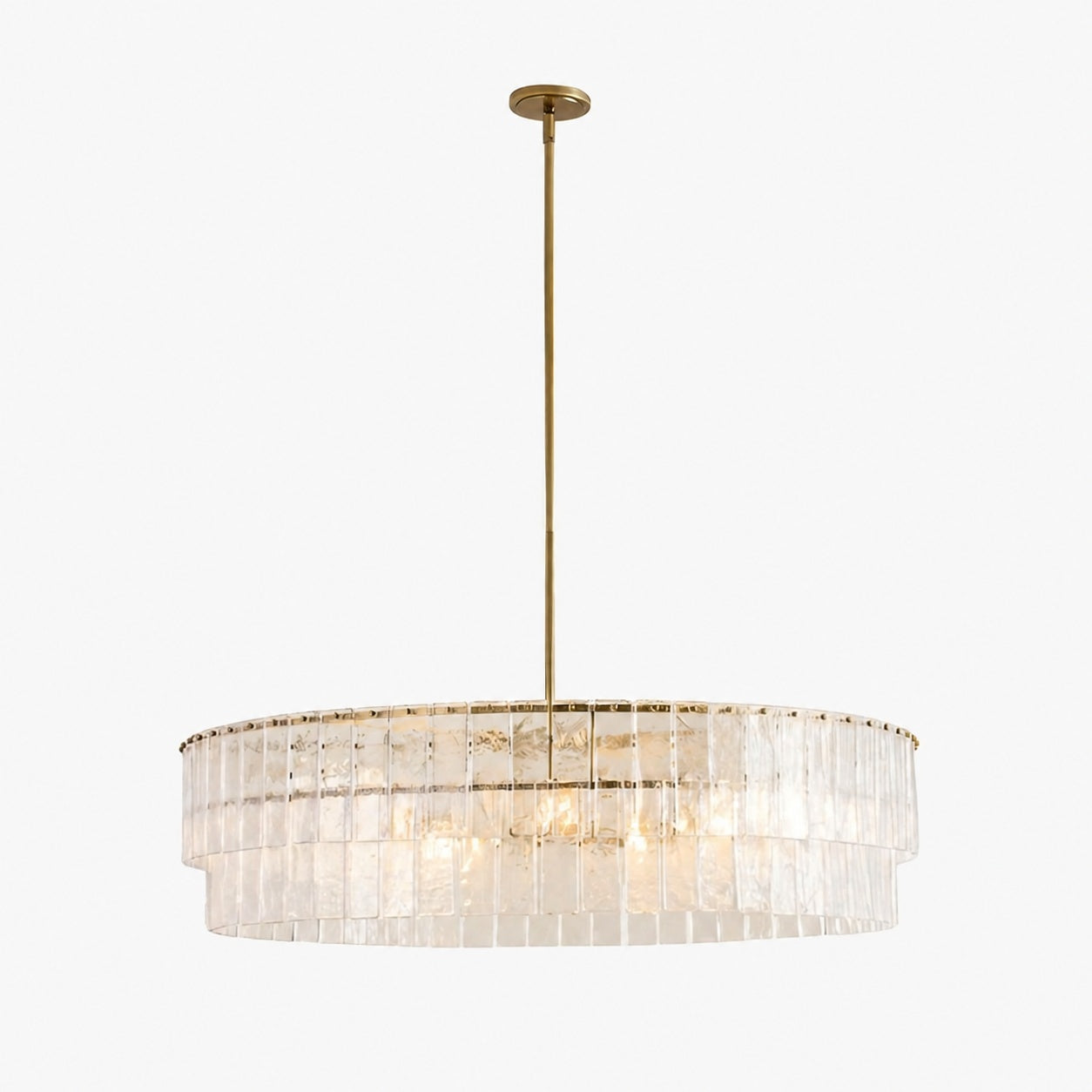 Lumvey Textured Glass Chandelier - Luxury Handcrafted Two-Tier Round Chandelier for Living Room