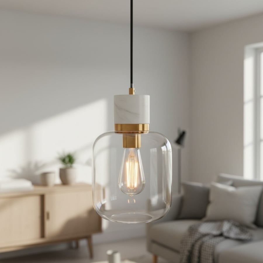 Korlisse Natural Stone and Glass Pendant Light – Stylish Lamp for Lounge or Living Room