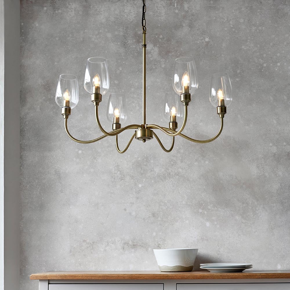 Clarione Art Deco 6-Light Linear Chandelier with Blown Glass Shades for Kitchen