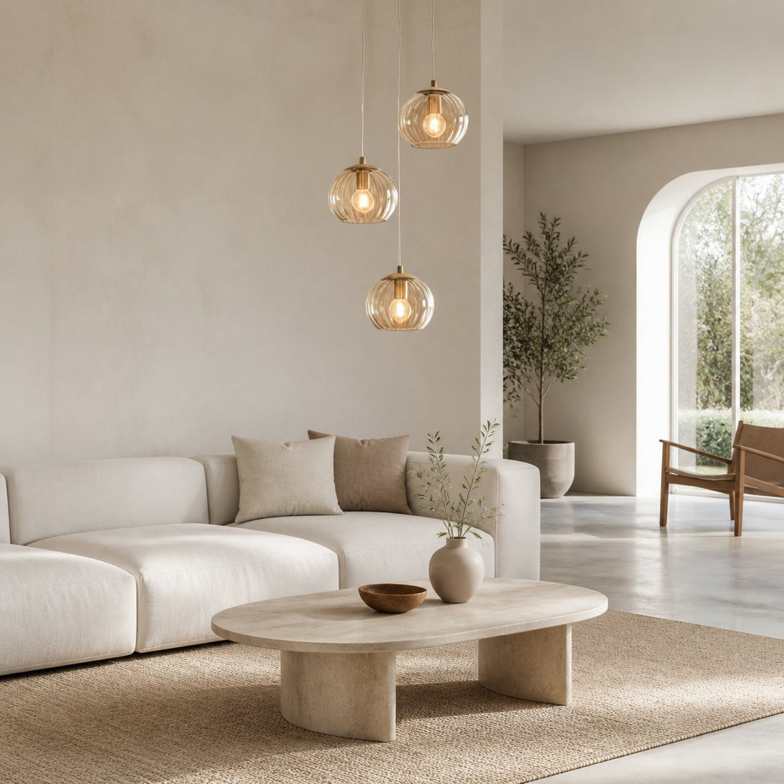Tracian Dimpled Globes 3-Light Pendant Lamp – Sculptural Amber Lighting Ideal for Lounge or Entryway