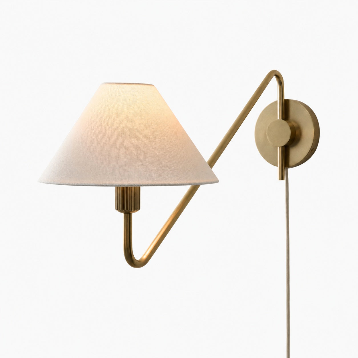 Diora Plug-In Wall Sconce - Champagne Bronze Adjustable Arm Lamp with Linen Shade