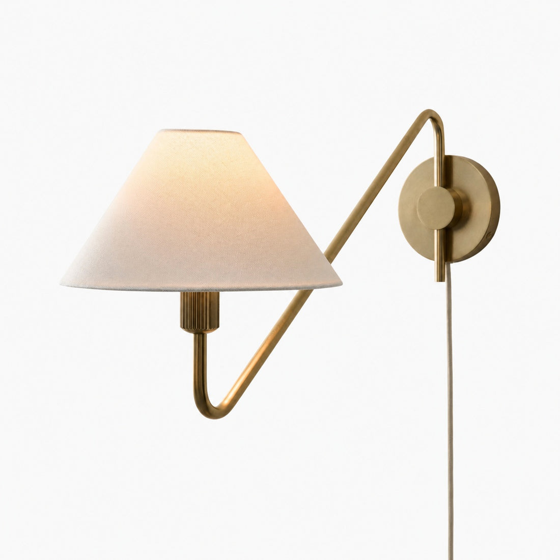 Diora Plug-In Wall Sconce - Champagne Bronze Adjustable Arm Lamp with Linen Shade