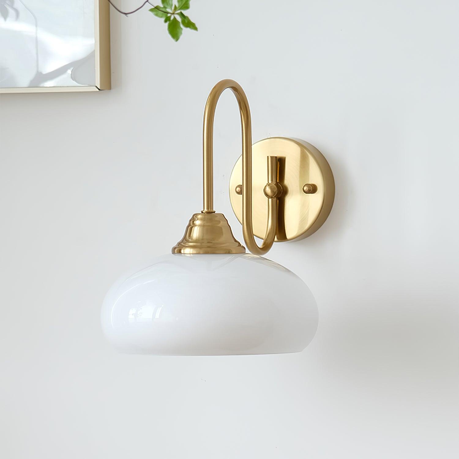 Bauhaus Wind Cream Glass Shade Metal Curved Pole Wall Sconce