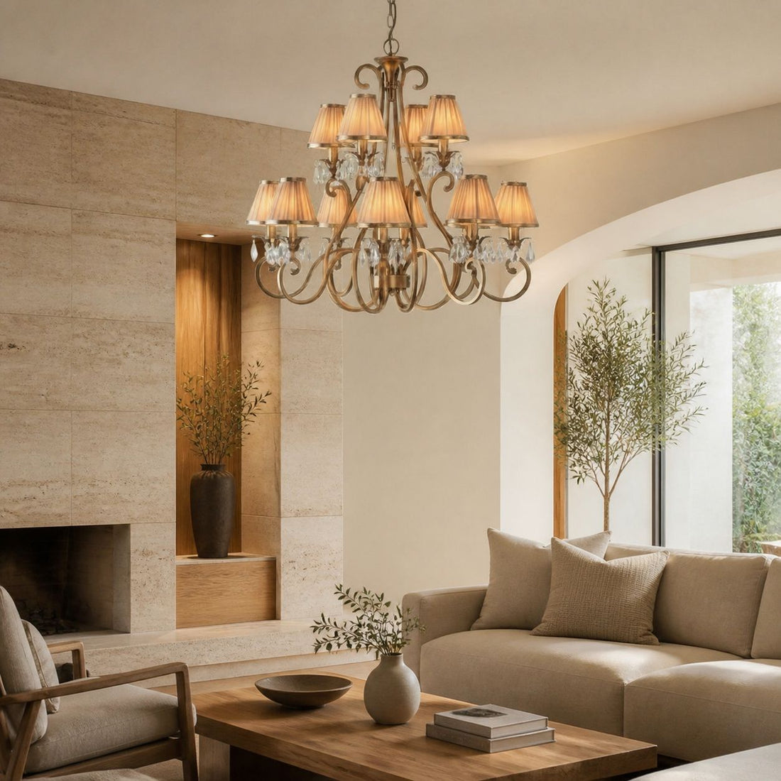 Talonis Multi-light Fabric Chandelier - Elegant Metal Curved Arms for Dining and Living