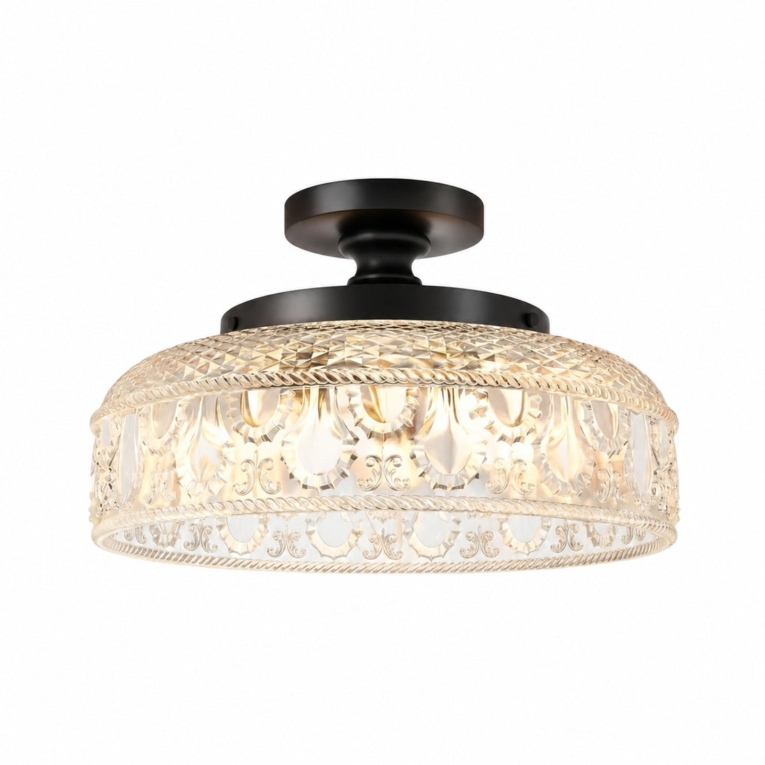 Zenarivo Vintage Floral Glass Semi Flush Mount Ceiling Light - Modern Cabin Style for Living Room