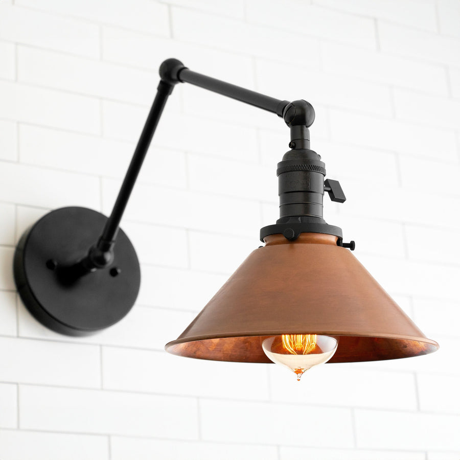 Conique Metal Industrial Farmhouse Wall Lamp – Adjustable Arm Wall Sconce for Accent Lighting