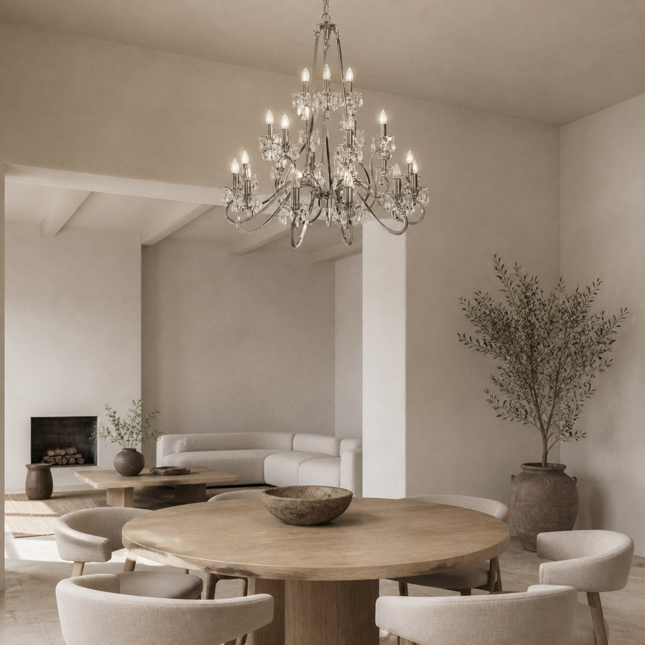 Talonis Crystal Chandelier - Traditional Candle-Style Brass and Nickel for Living Room and Dining Room