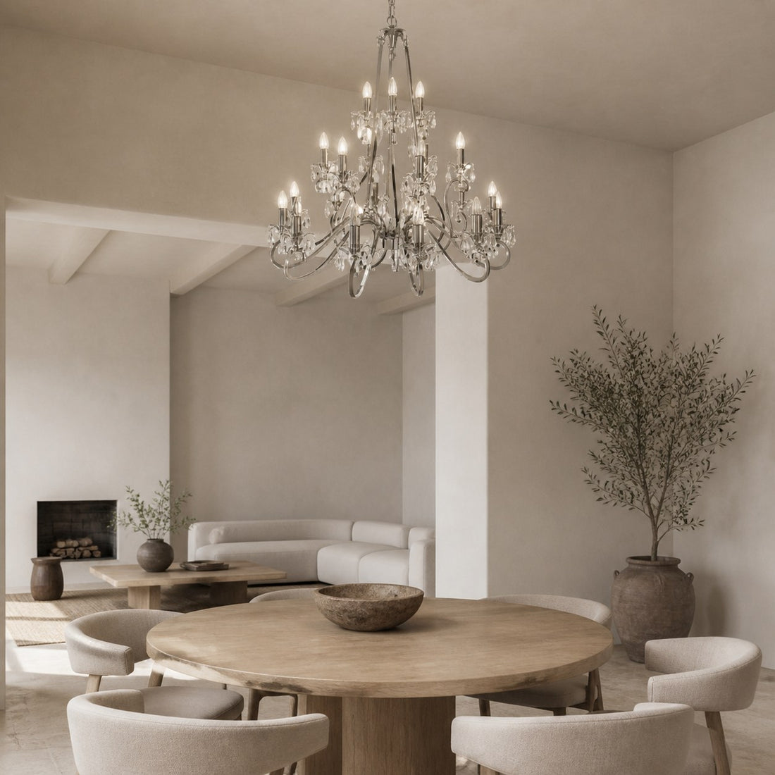 Talonis Crystal Chandelier - Traditional Candle-Style Brass and Nickel for Living Room and Dining Room