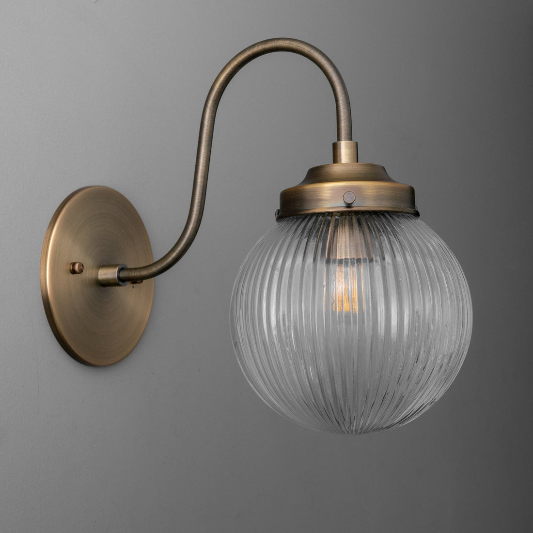 Glorica Glass Aged Brass Wall Sconce - Ribbed Glass Shade Industrial Style Lighting