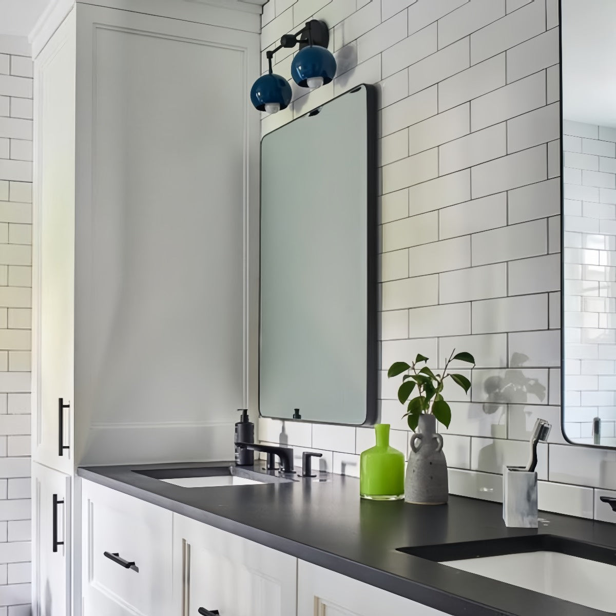 Navy Wall Light - Double Ball Bath Vanity Mirror Wall Sconce