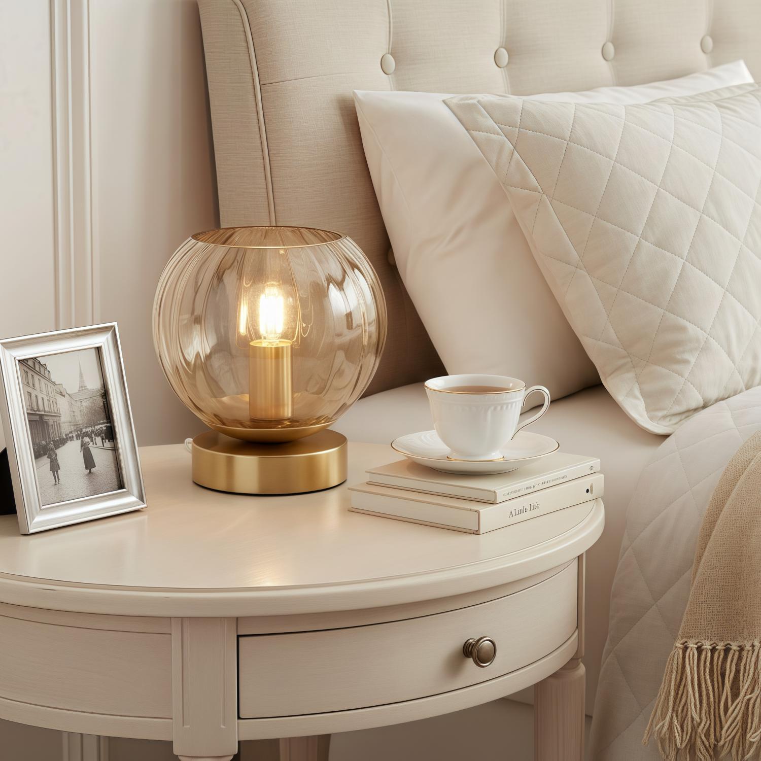 Tracian Modern Dimple Globe Table Lamp – Brass Ambient Decorative Lamp for Bedroom or Lounge