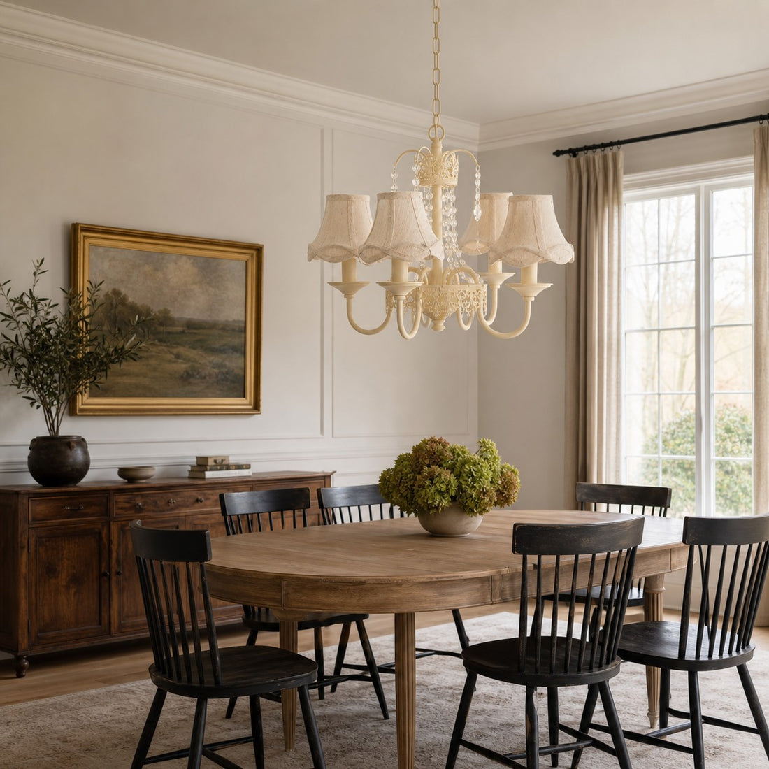 French Country Four Arm Fabric Shade Chandelier