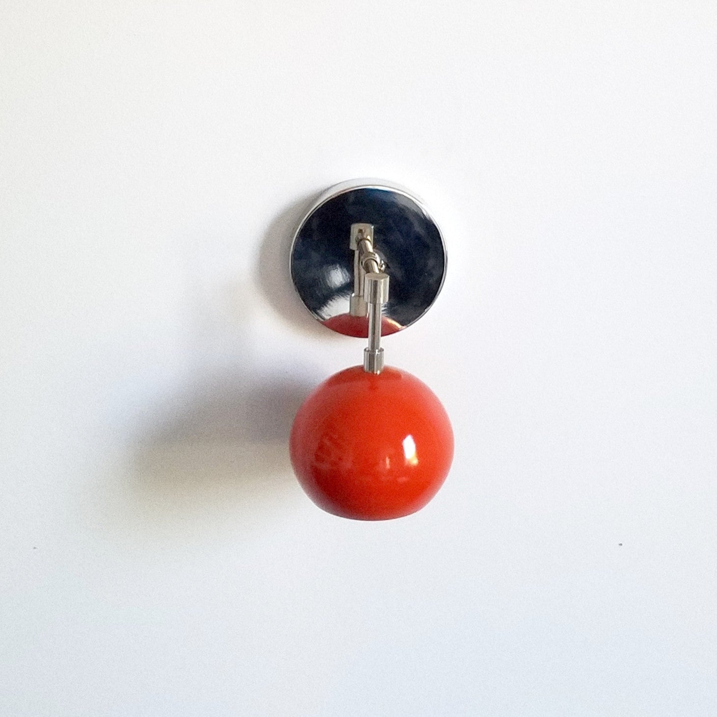 Mid Century Flame Orange Globe Wall Sconce - Modern Brass Or Chrome Light