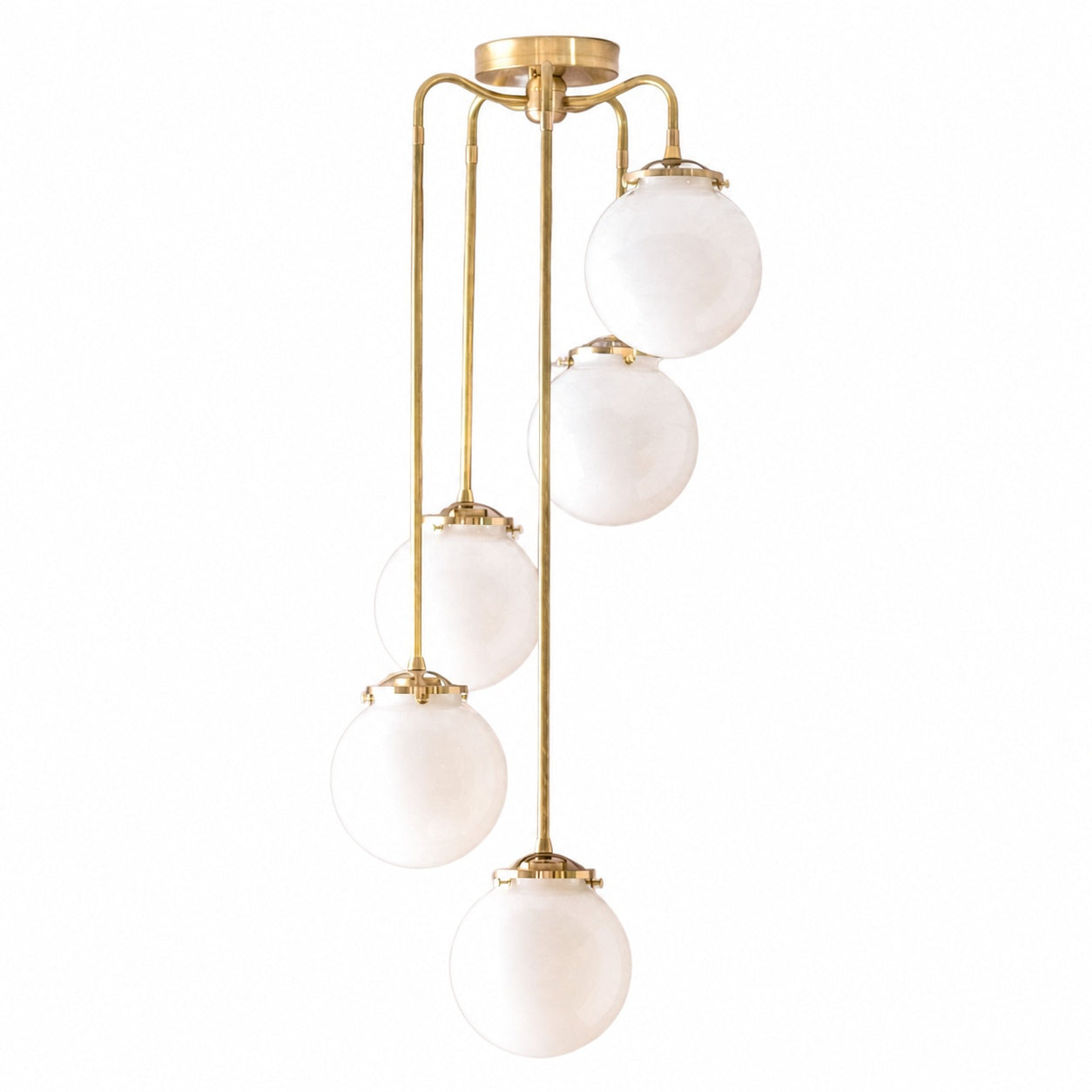 Glorica Glass 5 Globe Chandelier - Brass and Opal Glass Vintage Pendant Light