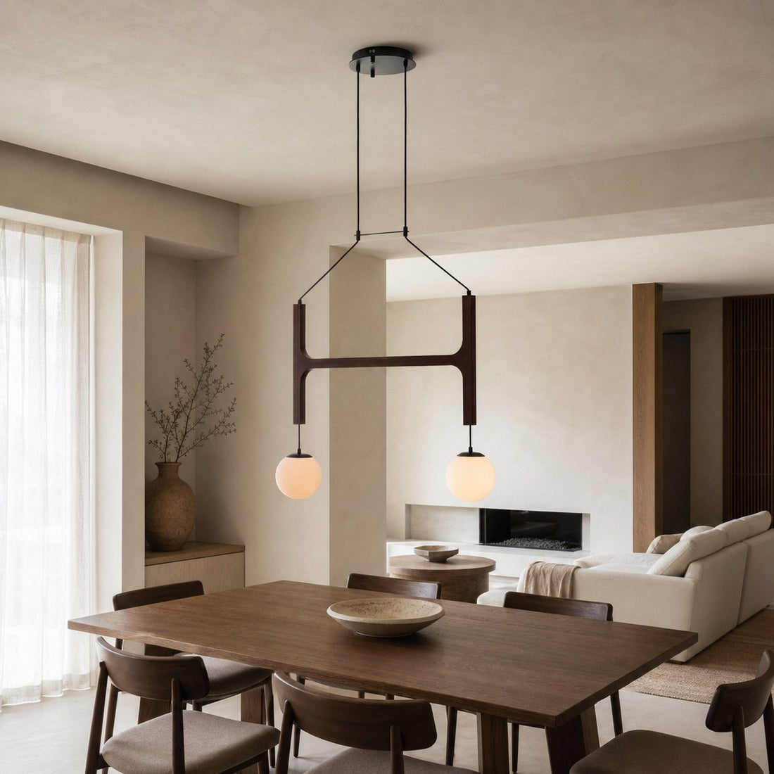 Auralith Wood Chandelier Multi Arm Fixture - Modern Natural Lighting for Living and Dining