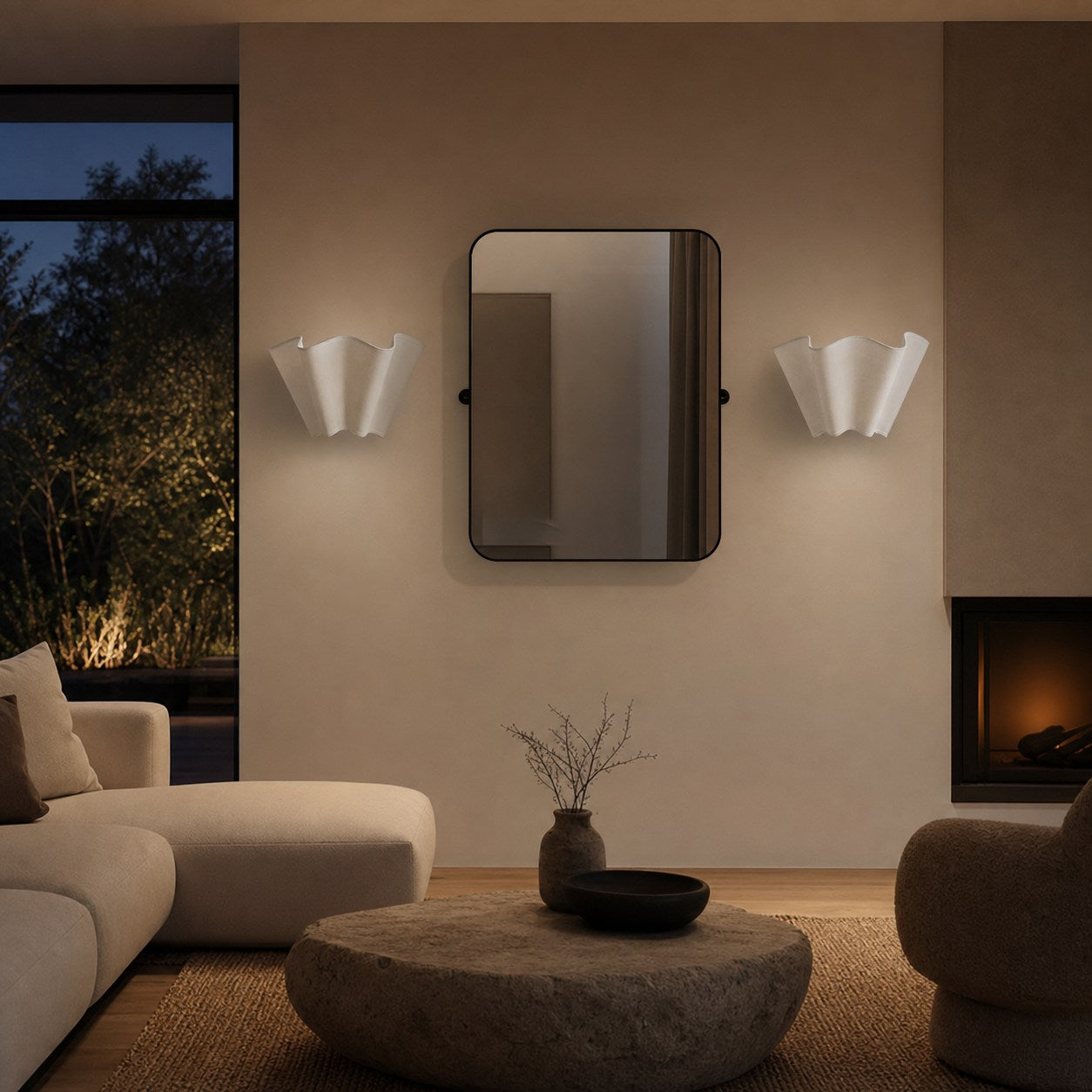 Oslan Modern Plug-In Sconce - Scalloped Ivory Linen Shade Wall Lamp
