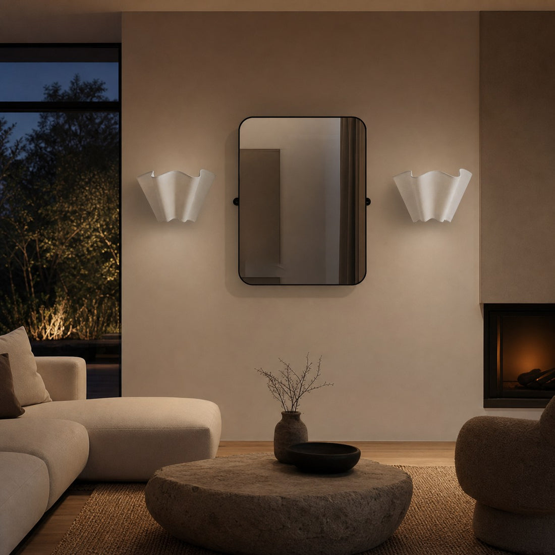 Oslan Modern Plug-In Sconce - Scalloped Ivory Linen Shade Wall Lamp