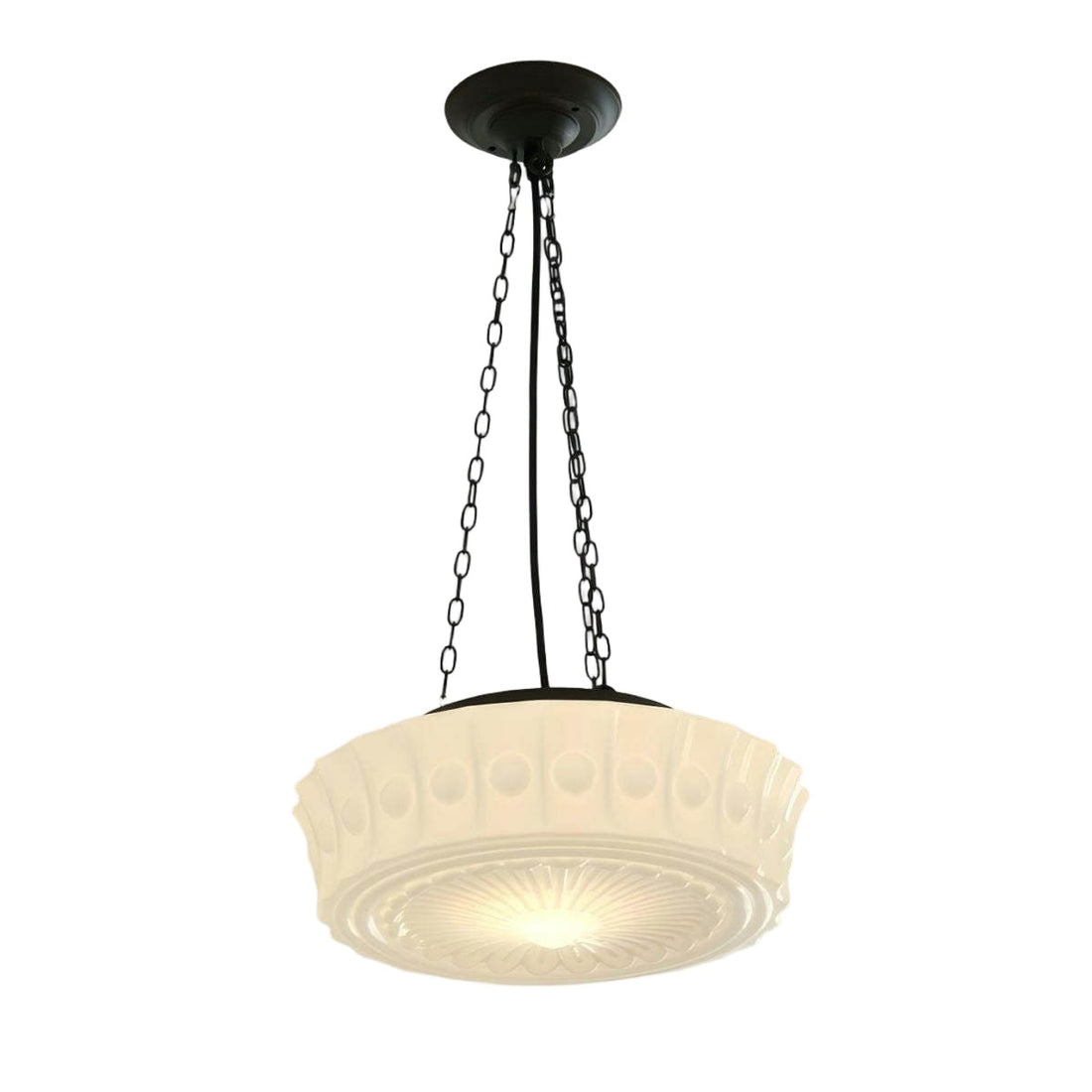 Vintage Cream Glass Cylinder Shade Chandelier with Iron