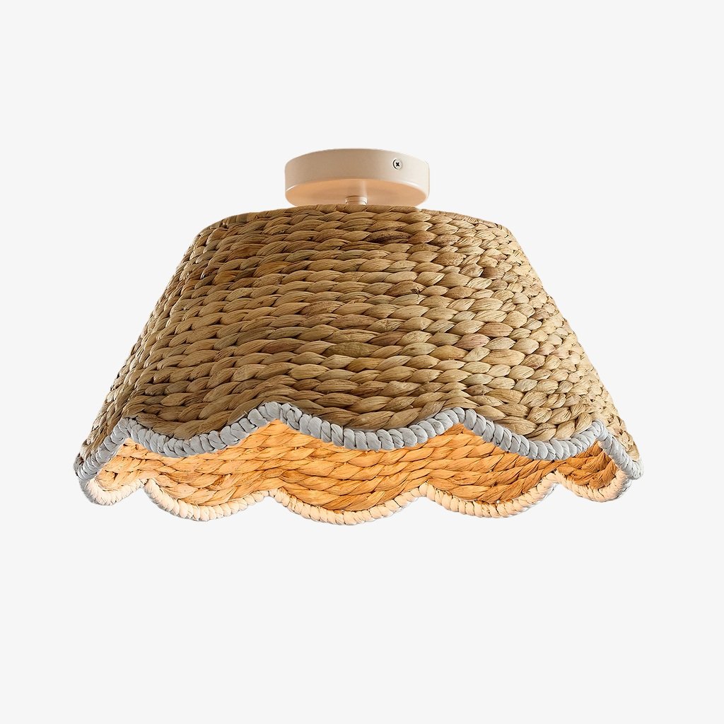 Ruvest Farmhouse Flush Mount Ceiling Light - Scallop Rattan for Warm Interiors