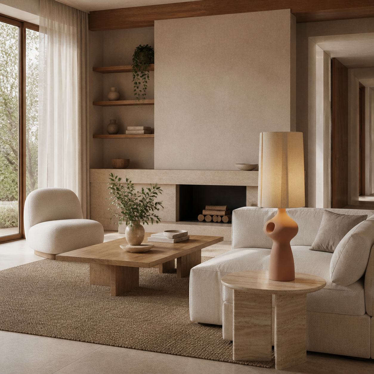 Pryssa Ceramic Table Lamp with Ivory Linen Shade -  Artistic Lighting for Living Room or Bedroom