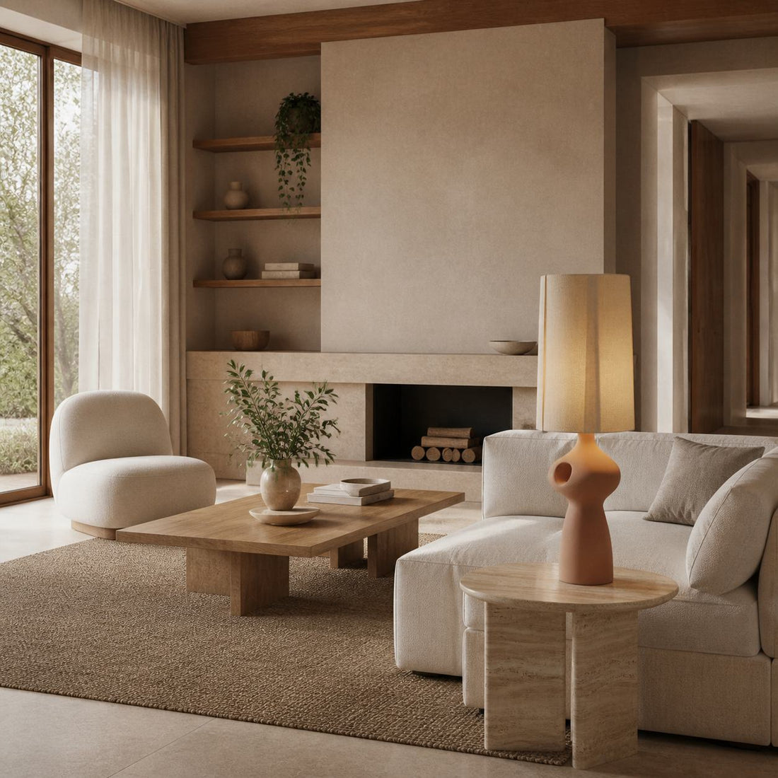 Pryssa Ceramic Table Lamp with Ivory Linen Shade -  Artistic Lighting for Living Room or Bedroom
