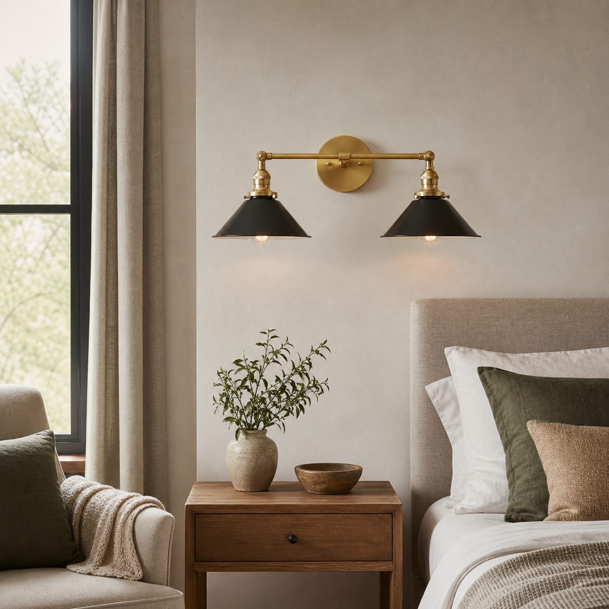 Conique Metal Industrial Wall Sconce with Dual Cone Shades - Vintage Metal Finish