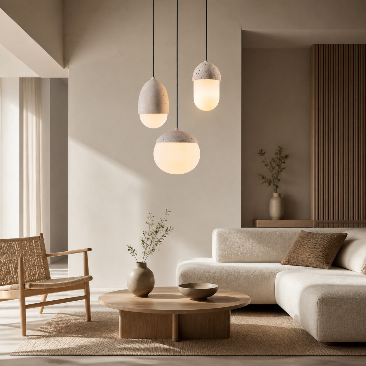 Orbaltis Modern Orb Cluster Pendant - Natural Stone and Glass Hanging Lamp for Living or Kitchen