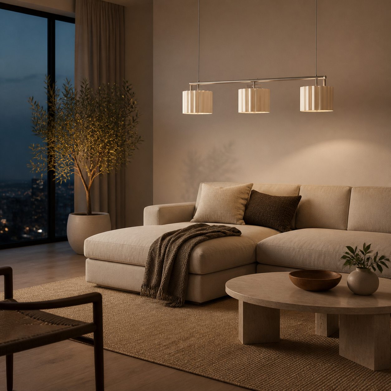 Velura Linear Pendant Light - Natural Linen Shade for Warm Ambiance