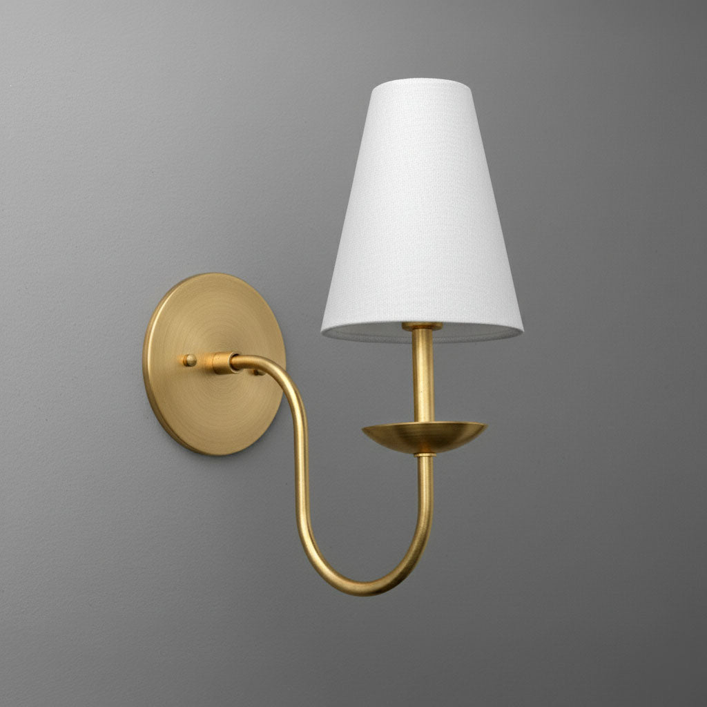 Curva Metal White Linen Sconce - Classic Brass Wall Light for Bedrooms