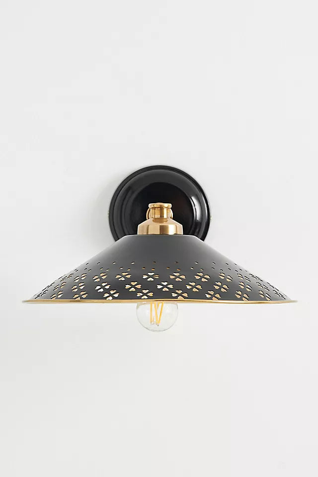 Auriglow Modern Wall Sconce – Brass Perforated Light for Bedroom or Hallway