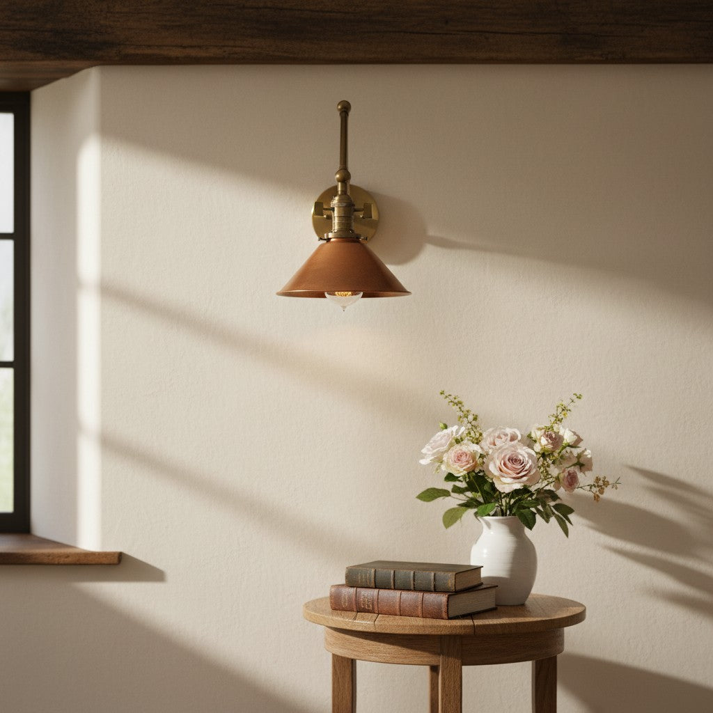 Conique Metal Industrial Farmhouse Wall Lamp – Adjustable Arm Wall Sconce for Accent Lighting
