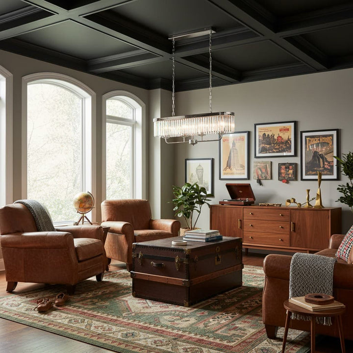 Beveline 4-Light Linear Ceiling Pendant With Cut Faceted Glass - Sleek Metal Frame For Dining