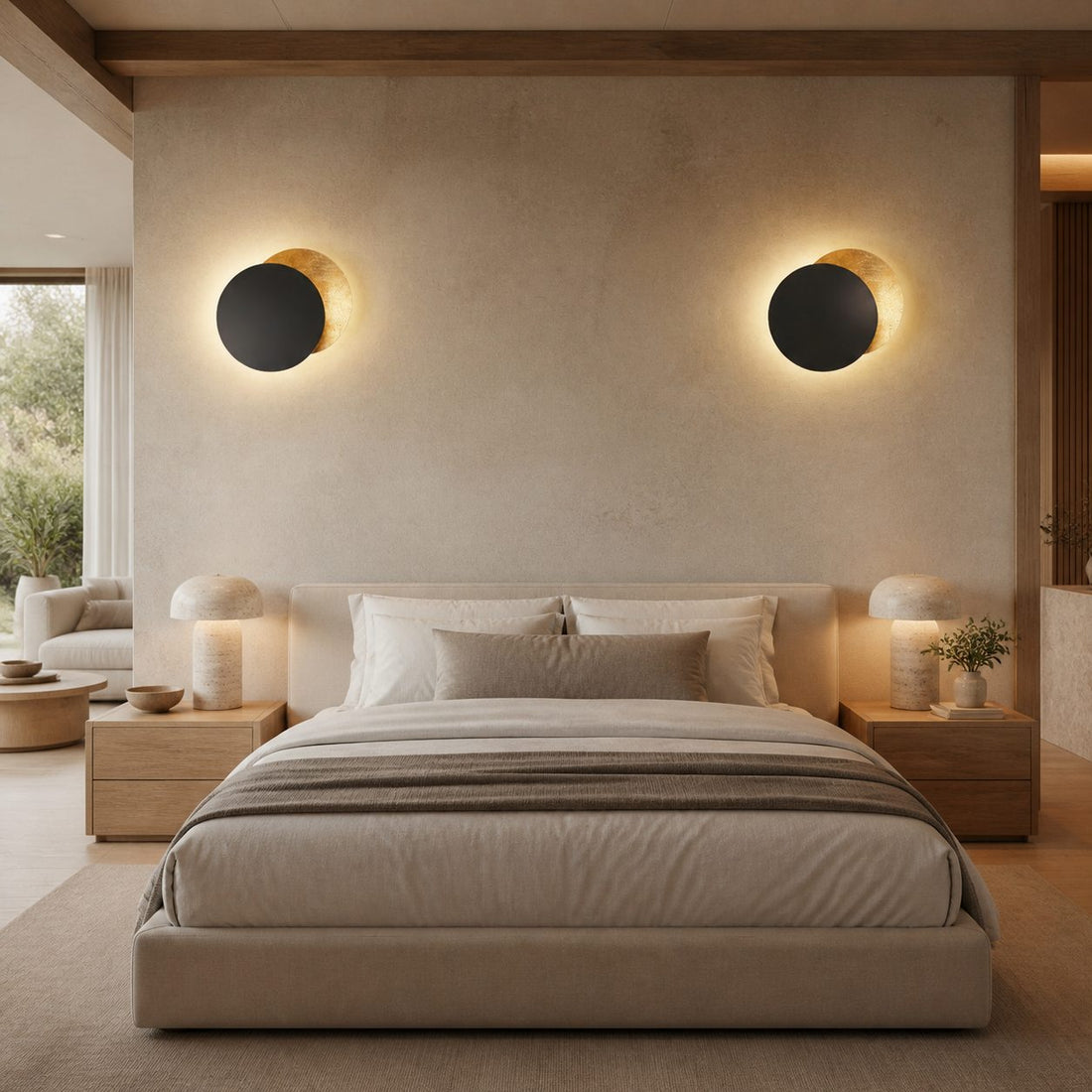 Discola Disc Wall Lamp – Modern Copper Halo Design with Circular Shade for Living Room or Bedroom N20