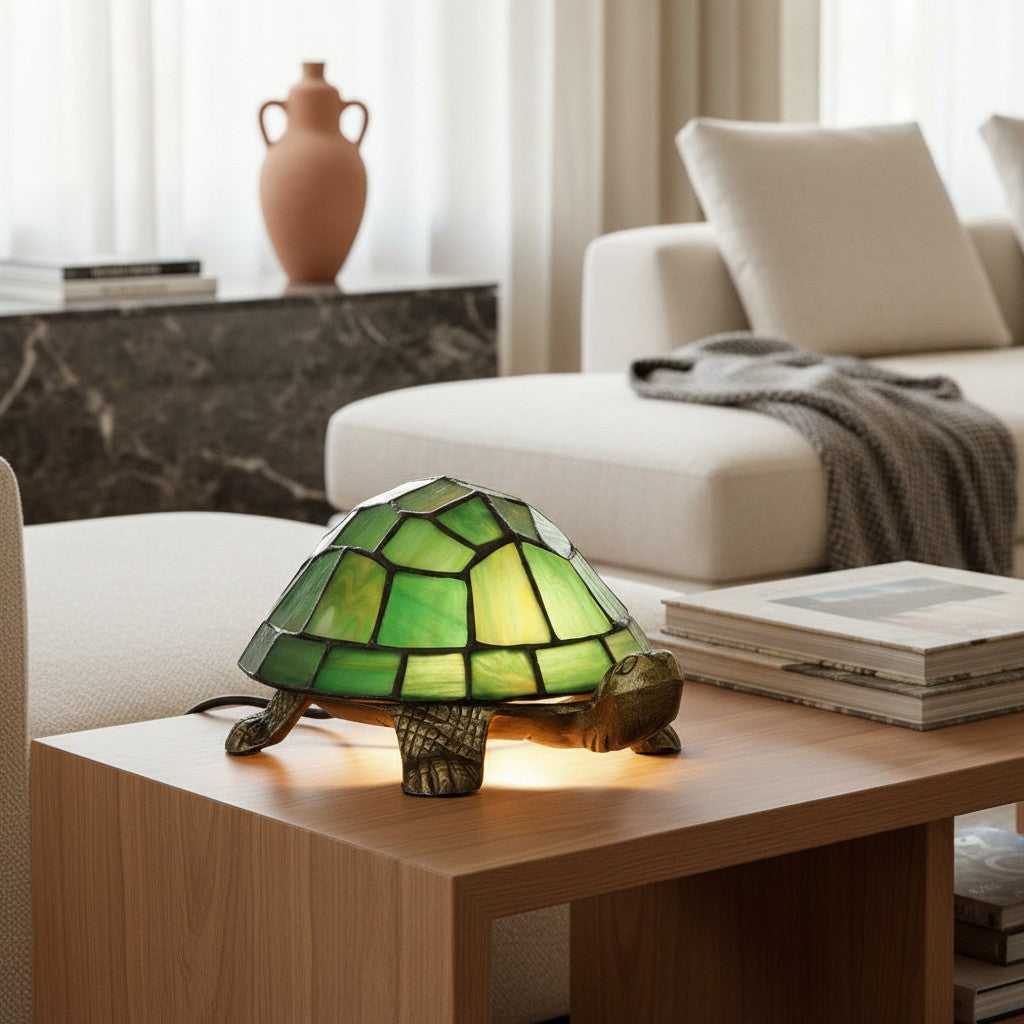 TiffStar Tortoise Pattern Stained Glass Table Lamp - Tiffany Style Decorative Light for Indoor Accent Lighting