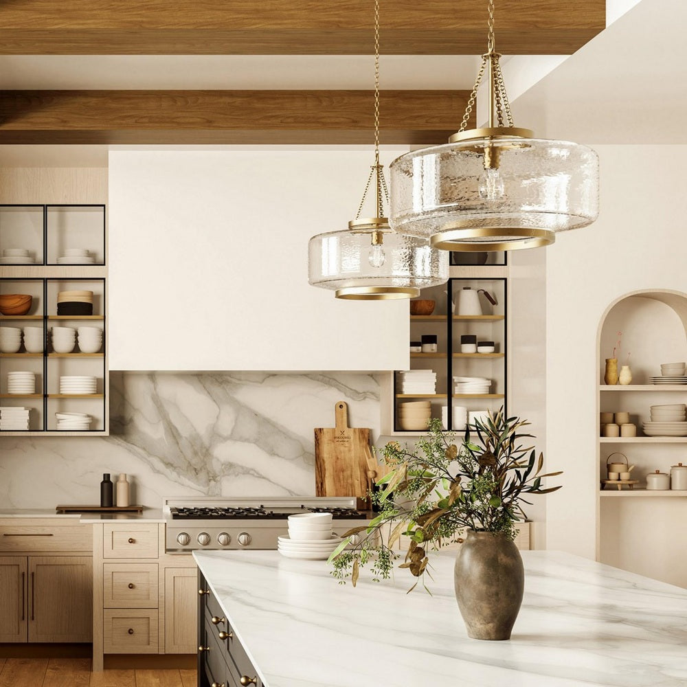 Modern Farmhouse Glass Cloche Pendant Light - Hammered Glass Pendant Light