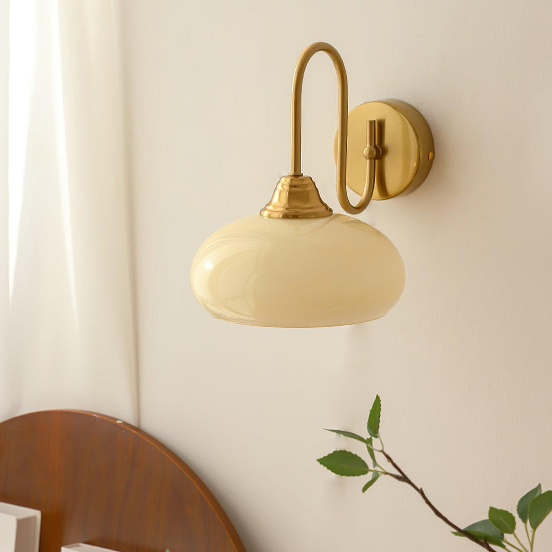 Bauhaus Wind Cream Glass Shade Metal Curved Pole Wall Sconce