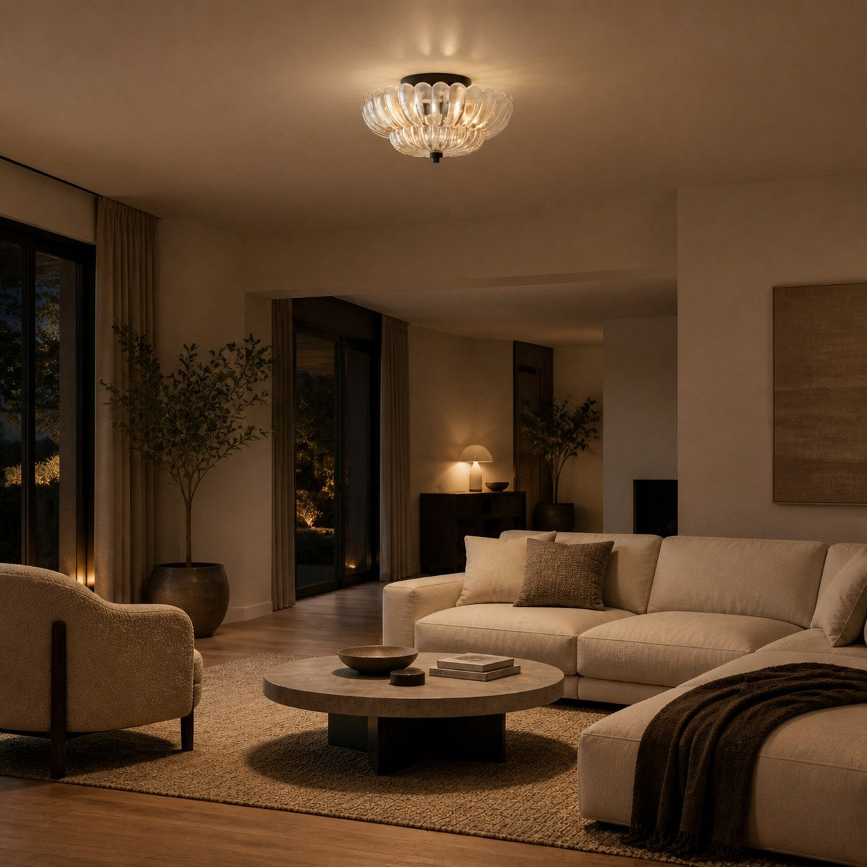 Orilanavo Glass Semi-Flush Ceiling Lamp - Stylish Umbrella Design for Bedroom and Living Room