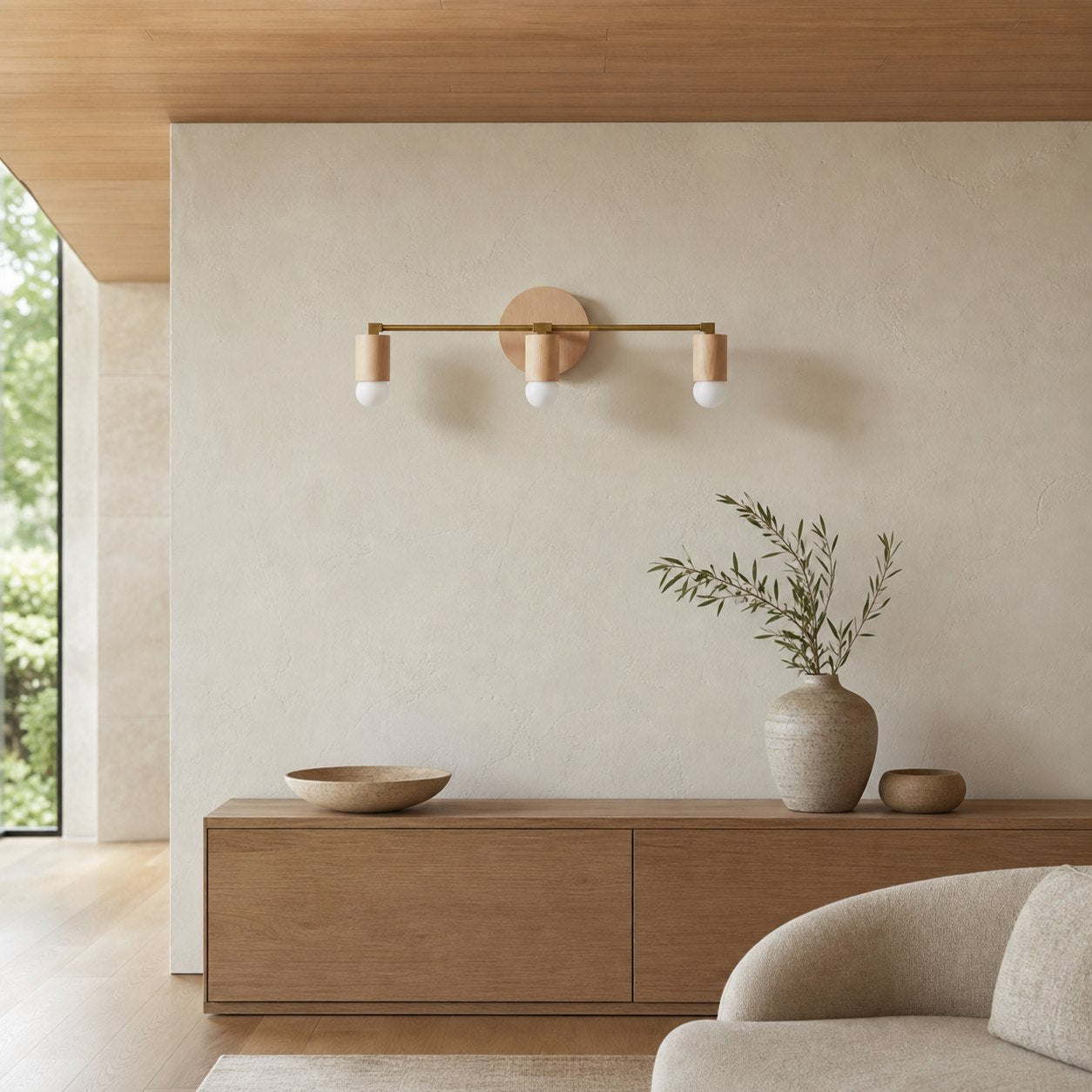 Mobilux Line Wood and Vanity Light - Bohemian Bathroom Lighting Fixture