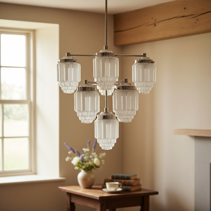 Tierlux Glass Textured Brass Chandelier – Timeless Lighting with Style