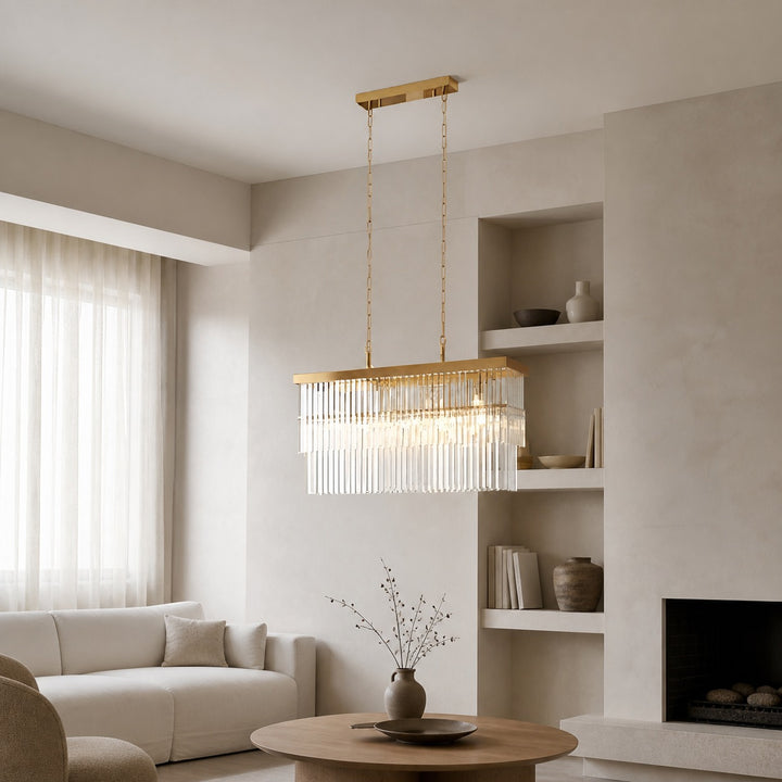 Vitralon Linear Pendant Lamp - Diamond-Shaped Glass Lampshade (Crystal-Clear) - Fits Living and Dining Rooms