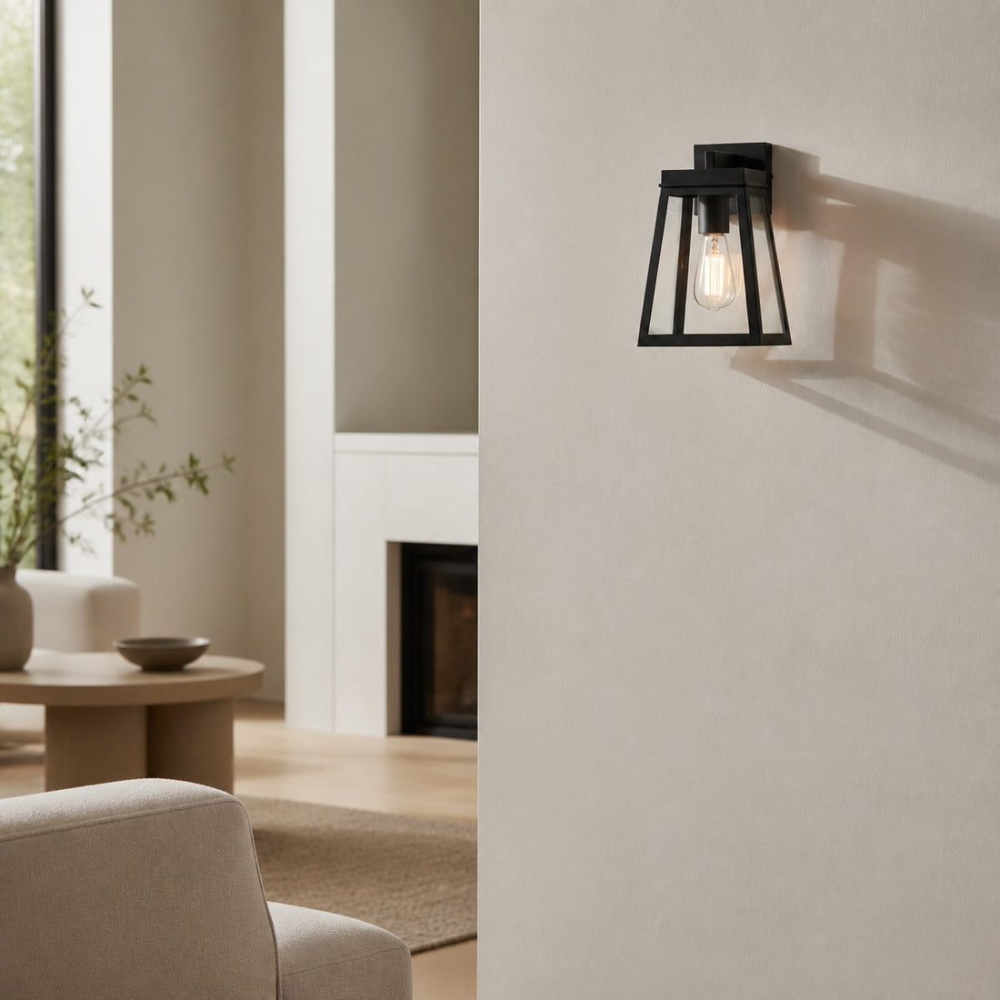 Trevanta Clear Glass Black Outdoor Lantern Wall Light - Modern Exterior Lighting