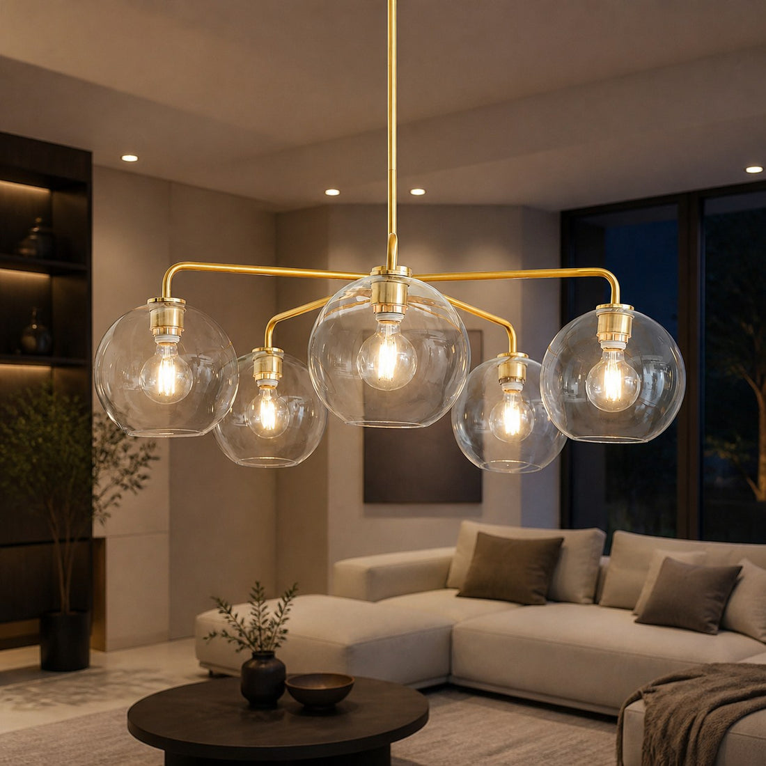 Selvion Elegant 5-Light Globe Chandelier – Modern Glass Pendant Lighting Fixture