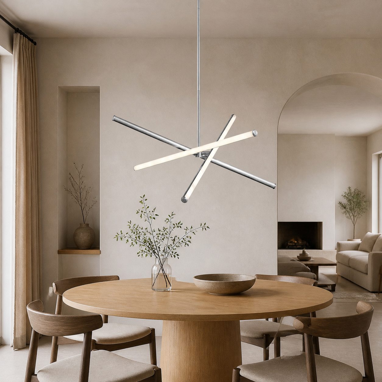 Voro Minimalist Chrome Light Rods - LED Semi-Flush Mount Ceiling Light