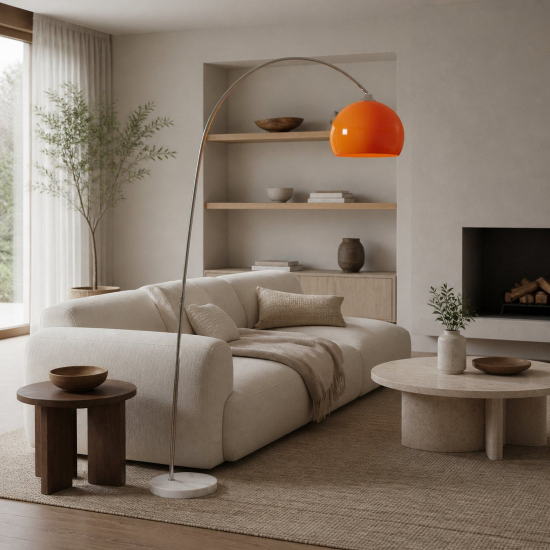 Aethervox Mid-Century Modern Arch Floor Lamp - Metal Design with Marble Accents for Living Room