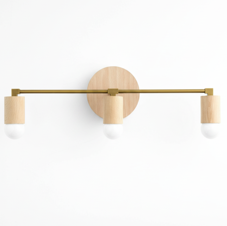 Lumen Woodgrain Frame Boho Wall Lamp – Multi Finish Vanity Lighting Solution