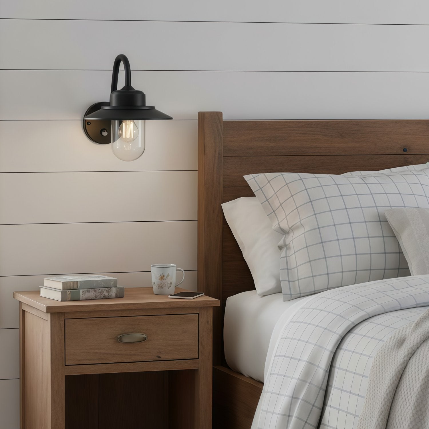 Trevanta Arched Arm Design Wall Light - Black Painted Sensor Lantern Style for Small Spaces