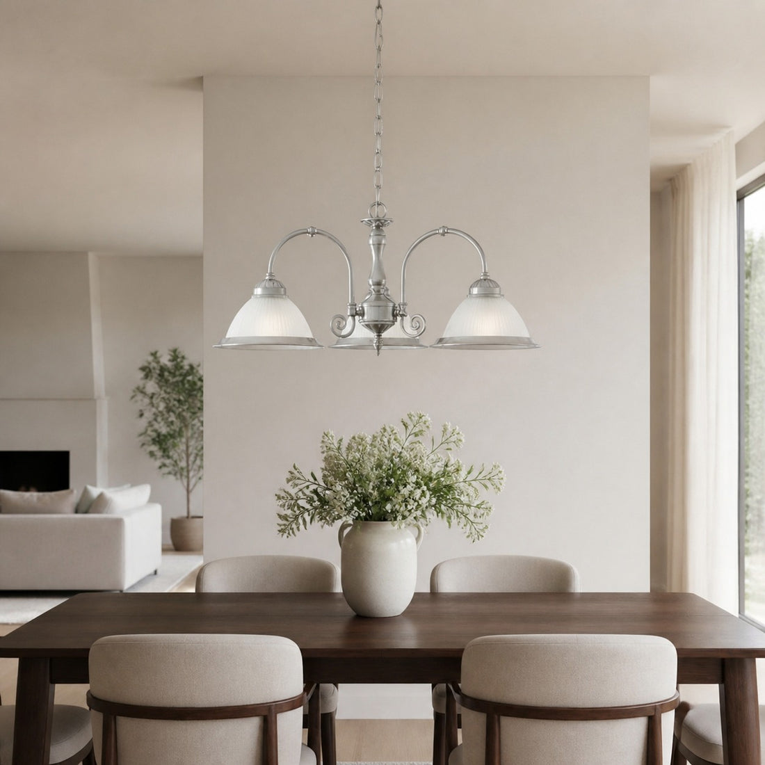 TF Vintora Ribbed Glass Pendant Light – Elegant Metal Trim for Kitchens, Dining Areas and Hallways