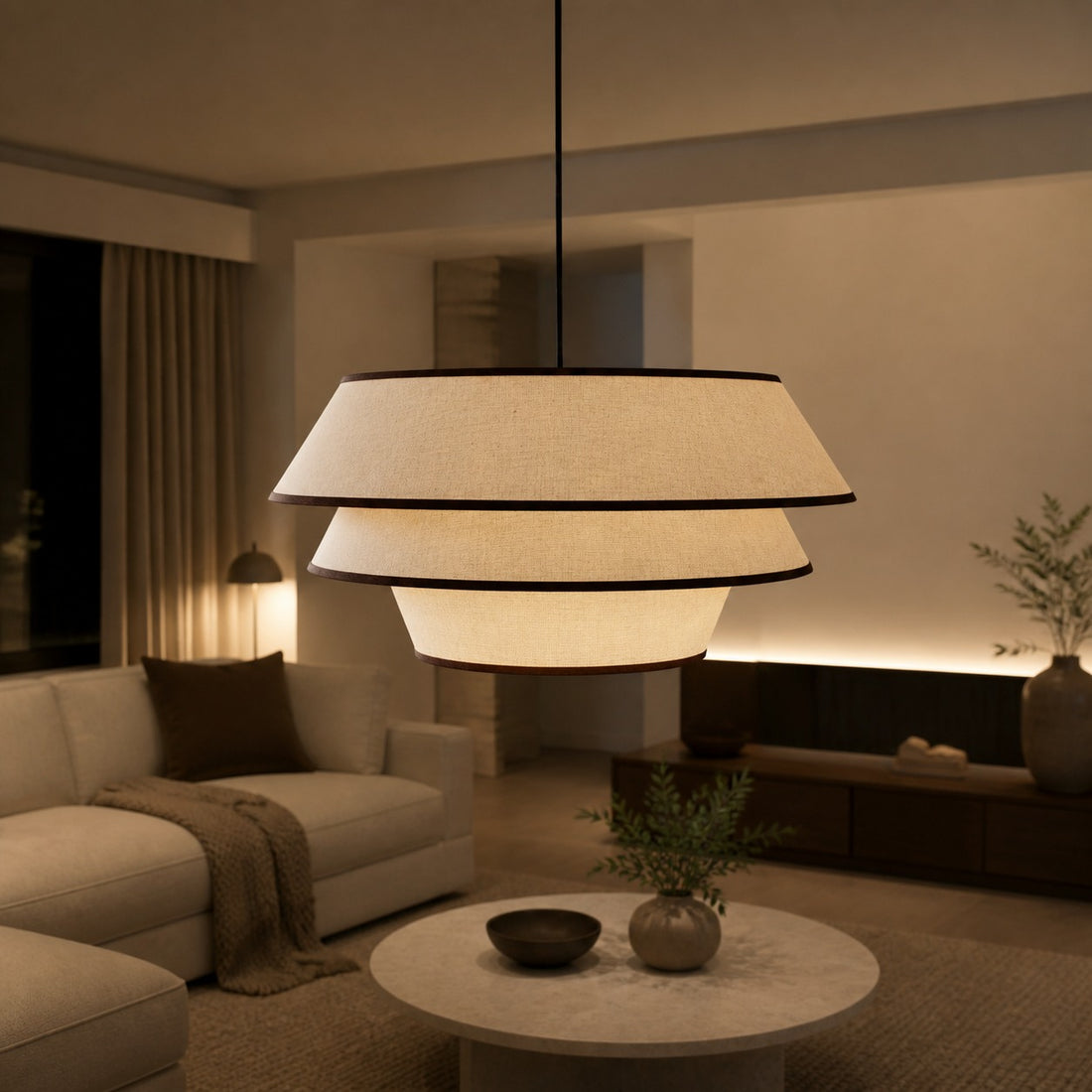 Tarivon Steel Frame Pendant with Fabric Shade – Modern Hanging Lamp for Dining Rooms